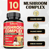 Satoomi 10in1 Mushroom Supplement Complex - 5000mg for Memory & Focus