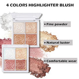 Blush and Highlighter Palette - 4 Metallic Shimmer Colors for Natural Luster & Face Contouring