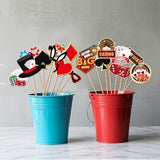 30pcs Casino Photo Booth Props – Las Vegas Poker Theme Selfie Props with Sticks & Glue Dots for Birthday, Prom & Casino Parties
