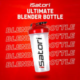 iSatori Classic Blender Bottle 28 oz with Stainless Steel Whisk Ball - Clear Bottle Red Top