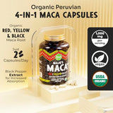 Maju Superfoods 4-in-1 Maca Root Capsules, Organic Peru Product with Black Pepper Extract for Enhanced Absorption, 60000mg Supplement (120 ct)