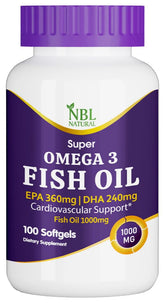 NBL NATURAL Super Omega 3 Fish Oil 1000mg - 360 EPA 240 DHA - Cardiovascular Support - 100 Softgels