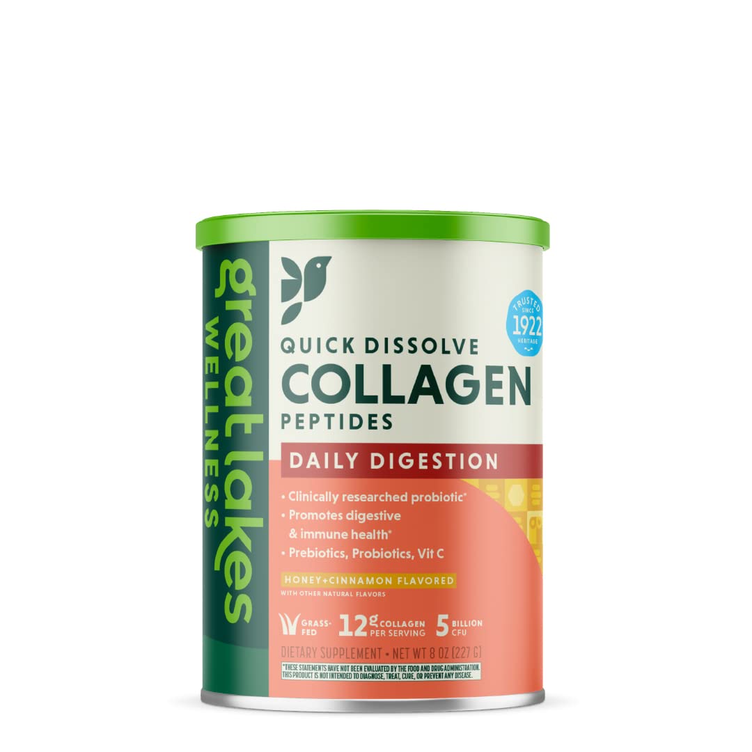 Great Lakes Wellness Daily Digestion Collagen Peptides - Honey + Cinnamon - 8 oz Canister