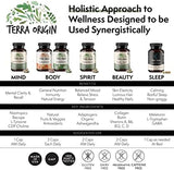 TERRA ORIGIN Sleep, GABA, Chamomile, Valerian, PassionFlower| Healthy Sleep & Wake. Restful Sleep and Awake Refreshed. Non-GMO, Vegan, Gluten Free | 5mg Melatonin, L-Tryptophan - 60 Capsules