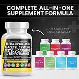 Alpha Lipoic Acid 600mg N-Acetyl Cysteine 600mg Acetyl L-Carnitine 500mg Benfotiamine 300mg - Nerve Support Supplement for Women and Men with Vitamin B1, B6 & B12 - Made in USA 90 Caps