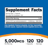 Nutricost Vitamin B12 (Methylcobalamin) 5000mcg - 120 Vegetarian Capsules, Non-GMO, Gluten Free