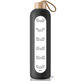 1000ml Glass Water Bottle with Time Marker - Borosilicate BPA-Free Bottle with Silicone Sleeve & Bamboo Lid