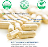 Tongkat Ali Fadogia Agrestis - 1200mg, Enhanced with Nitric Oxide Booster Supplement, Longjack Tongat-ali for Men, *USA Made and Tested*, 60 Capsules