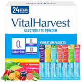 VitalHarvest 24 Sachets of Electrolyte Powder, 7 Flavors, Sugar Free for Daily Hydration, Low Sodium, Lemon-Lime, Watermelon, and Strawberry