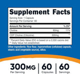Nutricost CDP Choline (Citicoline) 300mg - 60 Vegetarian Capsules - Non-GMO, Gluten Free