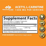 Generic Acetyl L-Carnitine 1500mg High Potency Energy Focus 100 Veggie Caps