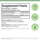 CDP Choline (Citicoline) Supplement 300mg - 60 Capsules - Pharmaceutical Grade, Third Party Tested