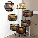 SKY-TOUCH 5-Tier Rotatable Kitchen Storage Shelf with Wheels - Fruit & Vegetable Basket Rack