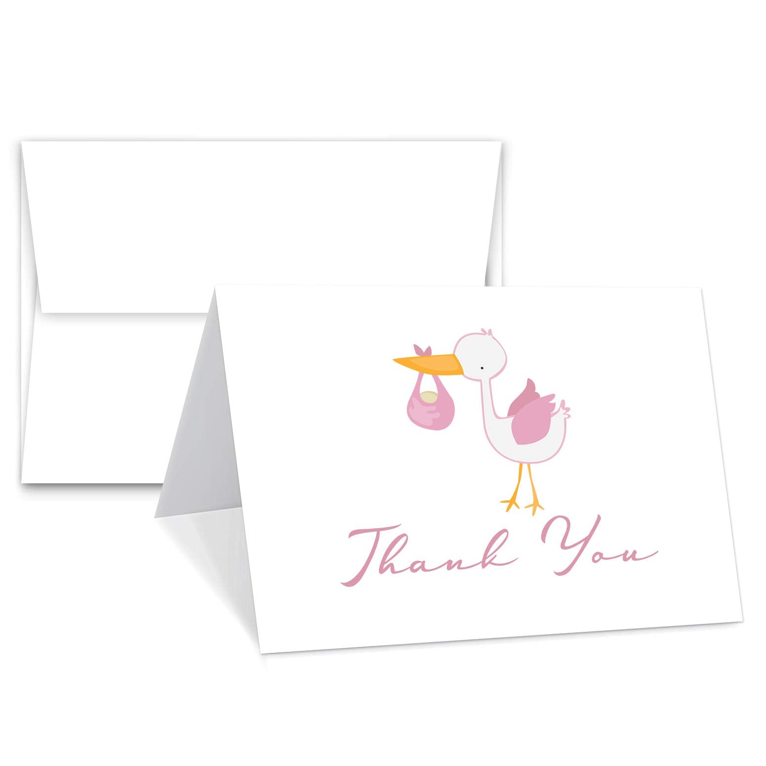 25-Pack Baby Girl Thank You Cards & Envelopes | Elegant Pink Stork Design (4.25" x 5.5")