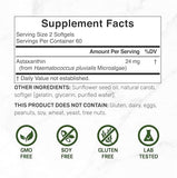 Astaxanthin 24mg Per Serving, 120 Softgels – Double Strength Microalgae – Natural Tanning Pills – Antioxidant Supplements for Skin, Eyes, Joints & Immune Support – Non-GMO