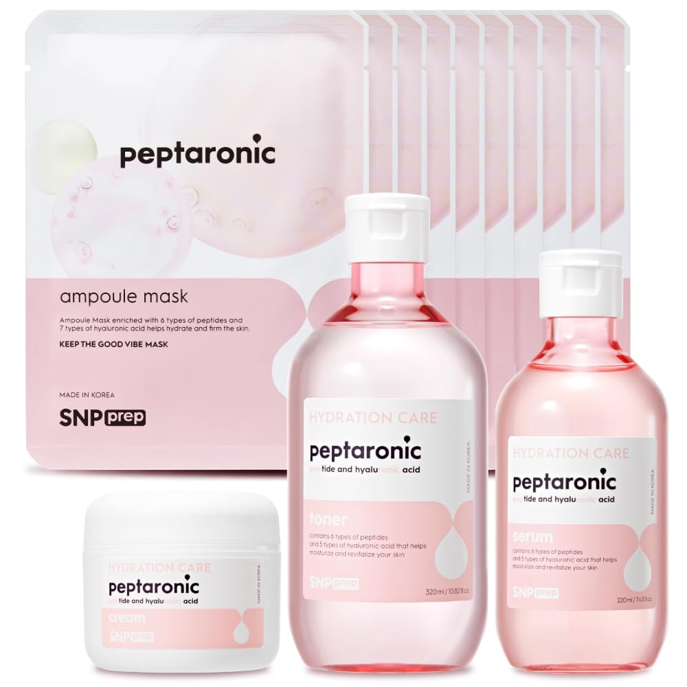 SNP Peptaronic Complete Korean Skincare Set - Toner, Cream, Serum & 10 Sheet Masks
