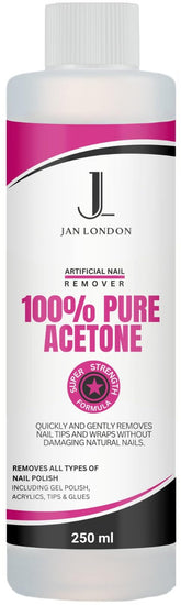 JAN LONDON 100% Pure Acetone Nail Polish Remover - Professional Strength for Gel & Acrylic Nails (250ml)