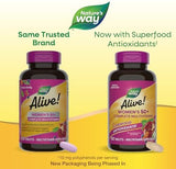 Nature's Way Alive! Women's 50+ Multivitamin supports heart, brain, and bone health with B-vitamins, antioxidants, and superfoods.