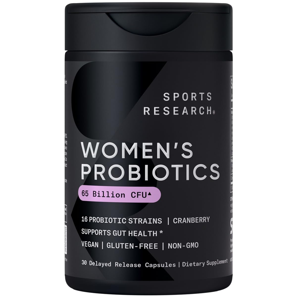 Sports Research Probiotics with Prebiotics & Cranberry - Women's Probiotic Blend 65 Billion CFU | Gluten Free, Non-GMO, Vegan Certified | 30 Delayed-Release Veggie Caps