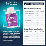 Essential Elements Apple Cider Vinegar Gummies from The Mother - Naturally-Sourced, Vegan ACV with Folic Acid and Vitamin B6 & B12 60 Count