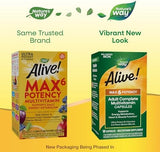 Nature's Way Alive Max6 Potency Adult Complete Multivitamin, Vitamins A,C, E & B-Vitamins Including Methyl B12 & Folate, Supports Energy Metabolism*, No Added Iron, 90 Capsules (Packaging May Vary)