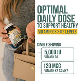 Organic Plant D3 + K2 | 5000 IU D3 + 120 mcg K2 (MK7) | Vegan, Whole Food, Enhanced Digestion | 60 Count