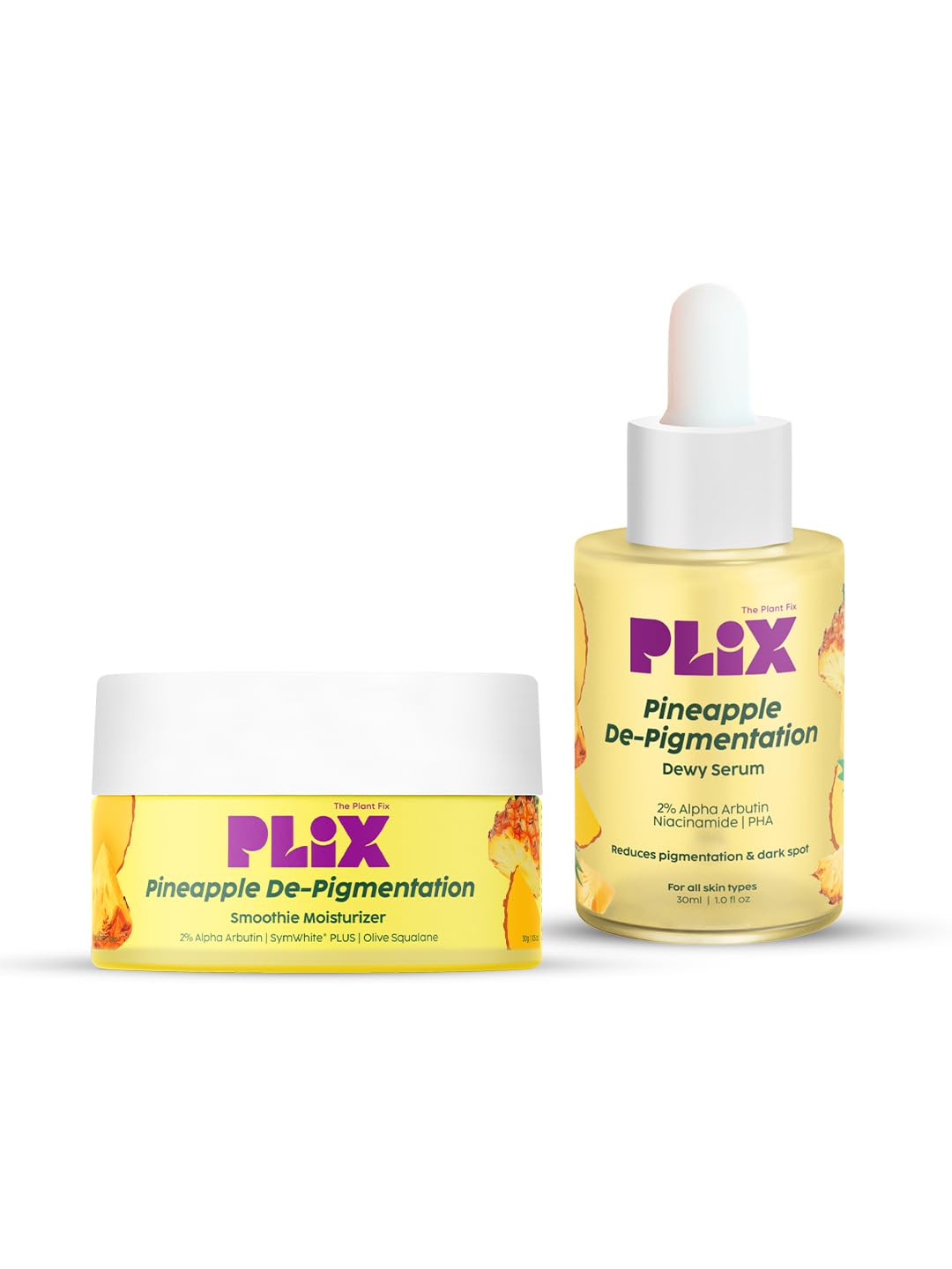 PLIX Pineapple Pigmentation Skincare Regime | Alpha Arbutin Serum & Moisturizer Combo