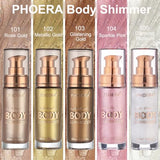 Hilareco PHOERA Body Shimmer Oil - Rose Gold Glow Highlighter with Makeup Brush