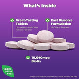 Natrol Biotin 10000 Mcg Tablets, Natural Strawberry Flavor, 60 Count - High Potency Hair, Skin, and Nail Support Supplement