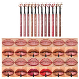 12 Colors Matte Velvet Lip Liner Set - Long Lasting Waterproof Lipstick Pencil