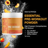 Raw Essential Pre-Workout Powder - Peach Mango, 30 Servings | Natural Energy & Performance Boost