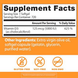 Doctor's Best, Vitamin D3, 125 mcg (5,000 IU), 720 Softgels