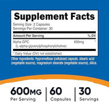 Nutricost Alpha GPC 600mg - 60 Vegetarian Capsules | Brain Health & Cognitive Function