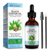 NIFEISHI Organic Castor Oil, Pure Natural Jamaican Black Castor Oil Infused with Rosemary, Cold Pressed Glass Bottles, Boost Hair Growth for Thicker, Fuller Hair, Eyelashes & Eyebrows 2.02 fl oz