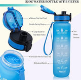 32oz Motivational Water Bottle with Time Marker - Leak-Proof BPA-Free Sports Bottle with Removable Strainer & Carrying Strap