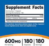 Nutricost NAC 600mg - 180 Capsules | Antioxidant Support for Liver & Lungs