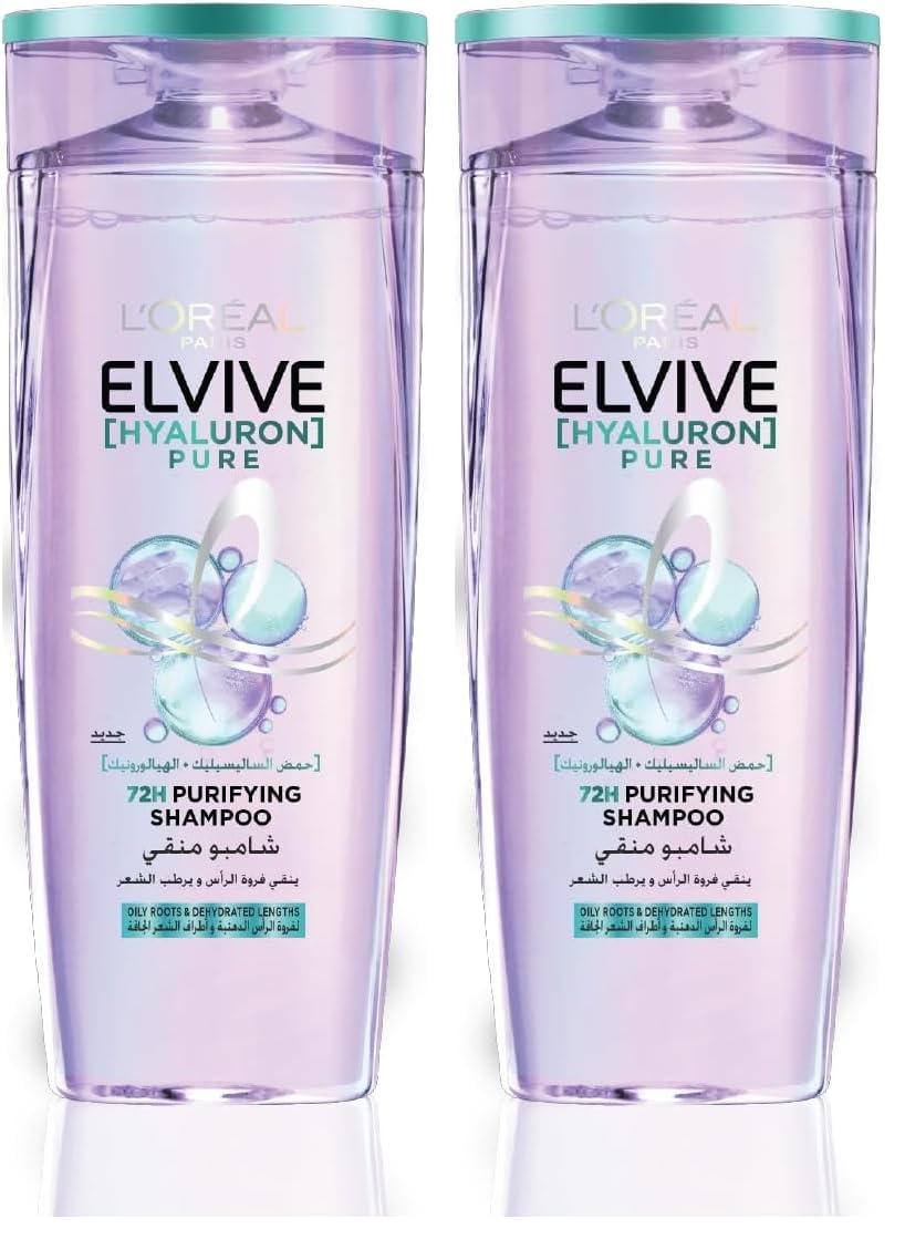 L'Oréal Paris Elvive Hyaluron Pure Shampoo for Oily Scalp & Dehydrated Lengths Pack of 2 (600ml EACH)