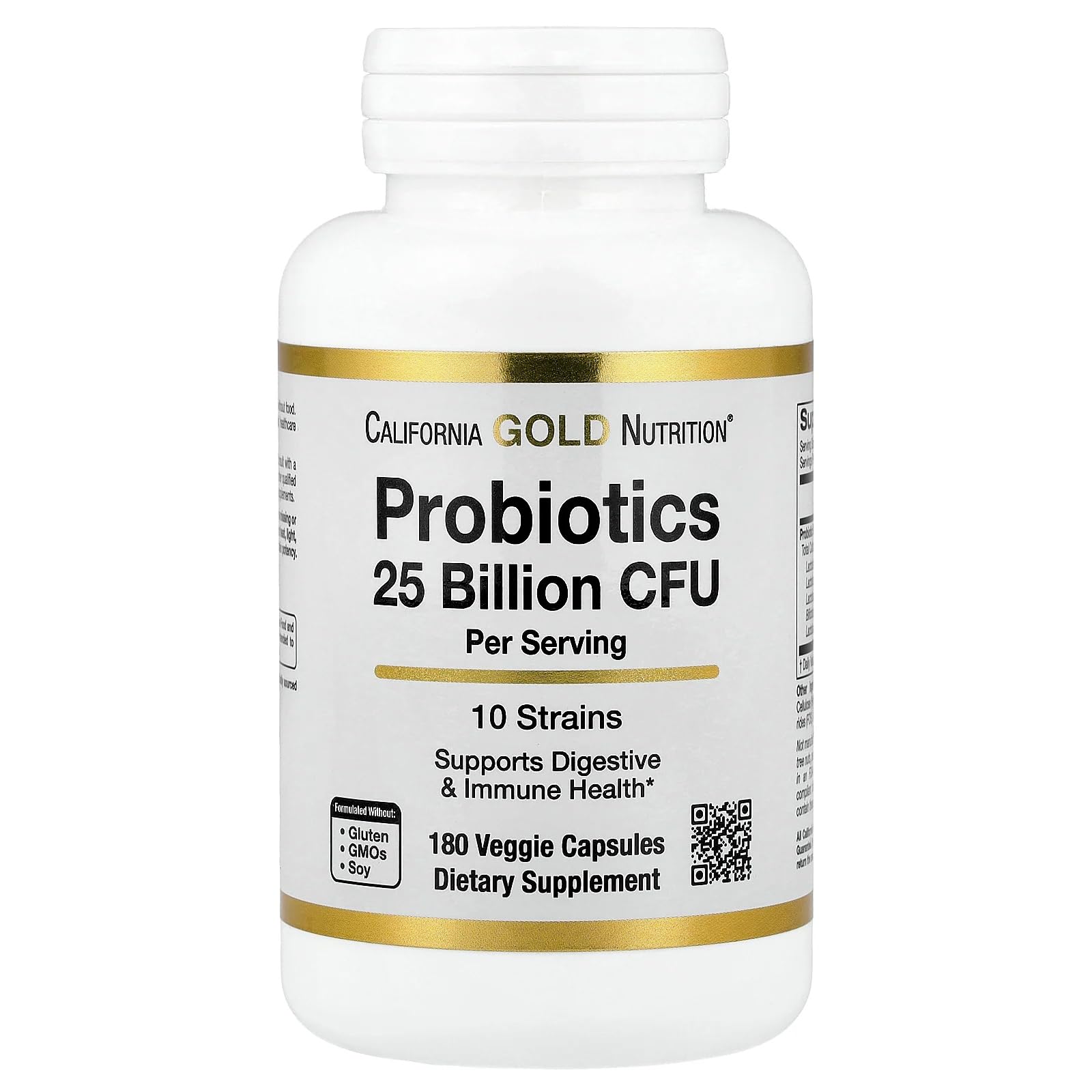 California Gold Nutrition Probiotics - 10 Strain, 25 Billion CFU, 180 Veggie Capsules