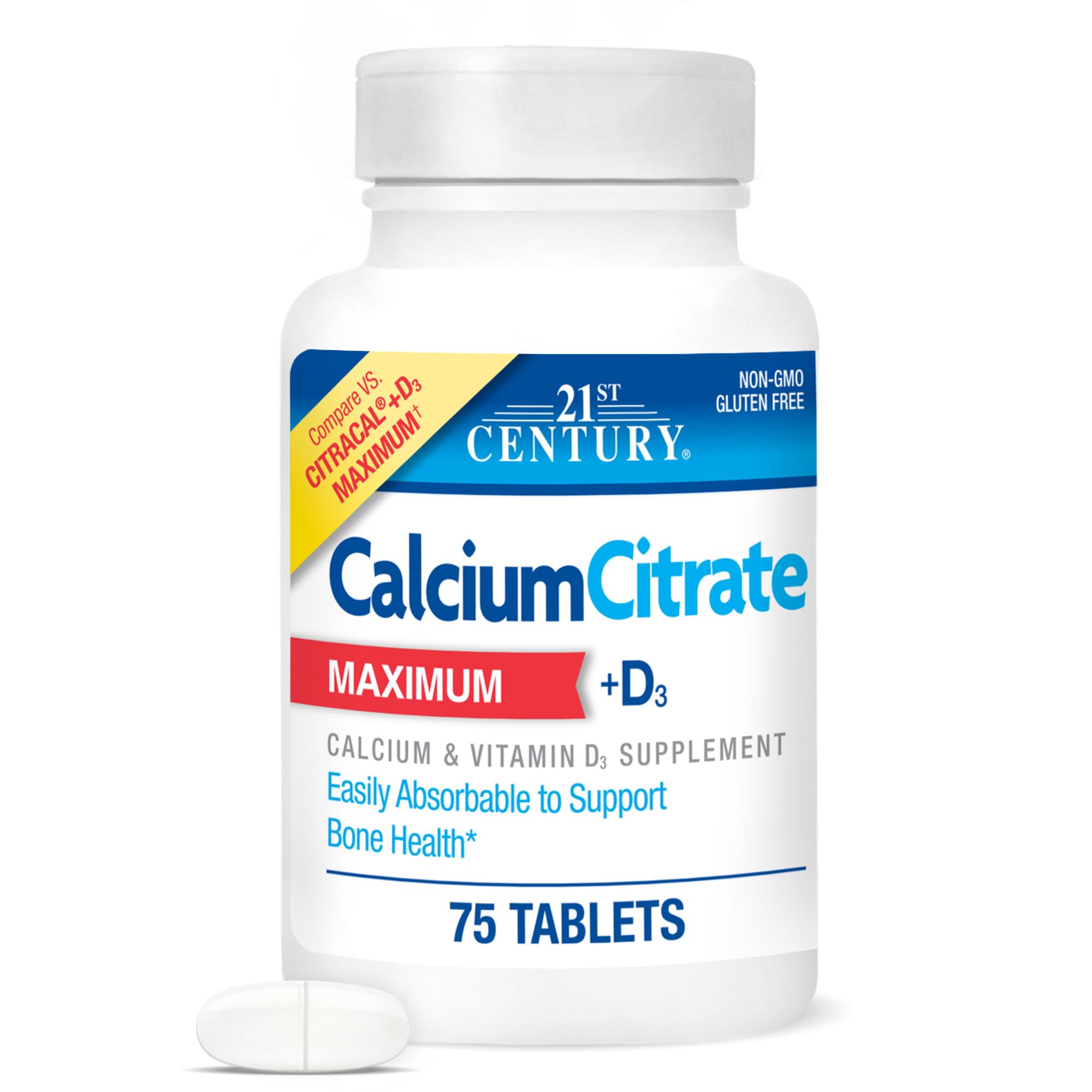 21st Century Calcium Citrate Maximum + D3 - 75 Tablets | Bone Health