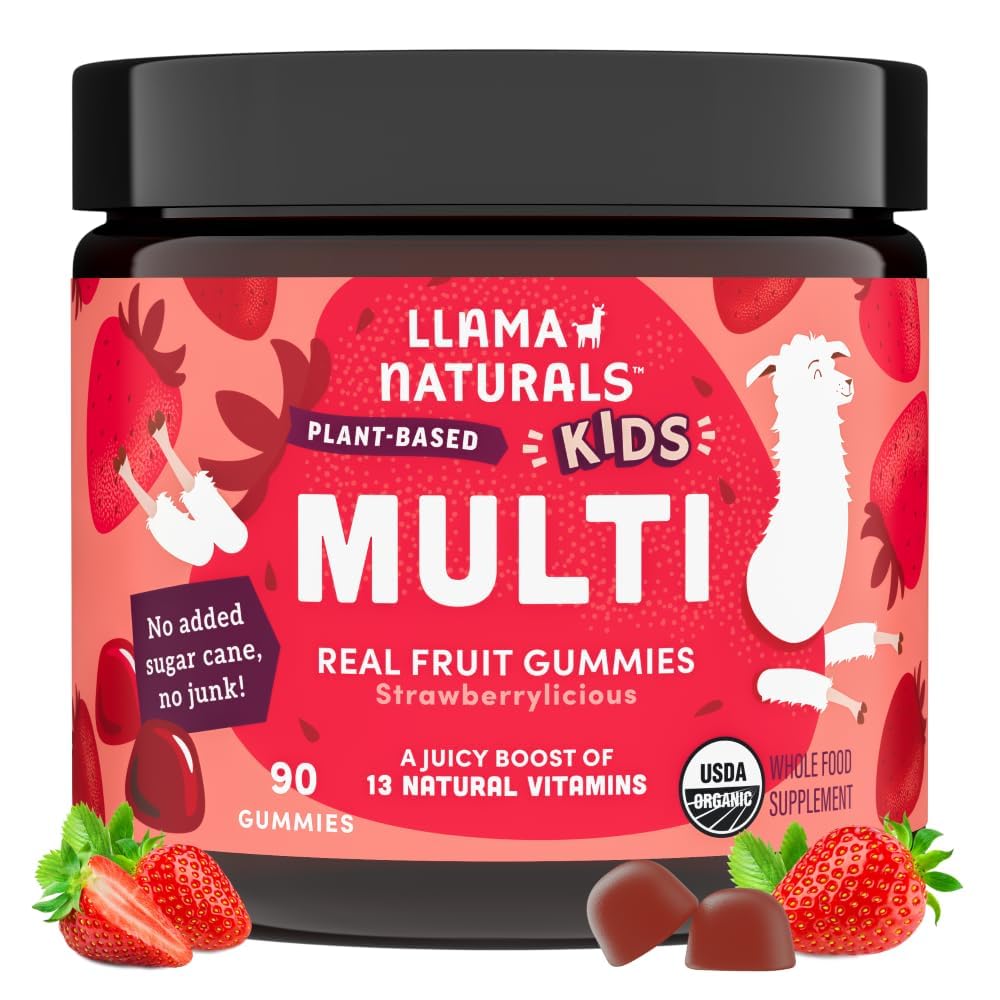 Whole Fruit Gummy Vitamins for Kids - No Added Sugar, Vegan, Plant-Based Multivitamin, 60 Bites, Strawberry