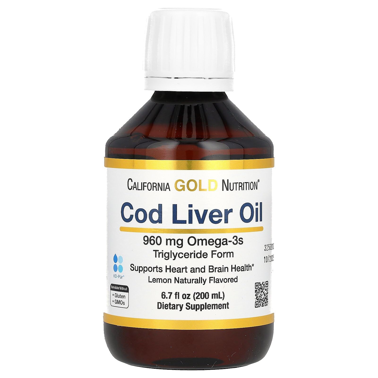 California Gold Nutrition Cod Liver Oil Liquid (200ml) - Lemon, Vitamins A & D
