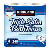 Kirkland Signature Triple Satin 3-Ply Toilet Paper, 4 Rolls Pack – Ultra Soft & Strong