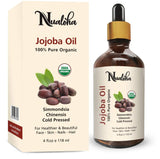 Organic Certified Jojoba Oil 118ml - 100% Pure Cold Pressed Carrier Oil for Face, Hair, Skin, Nails & Body