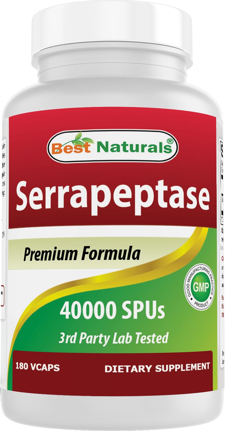 Best Naturals Serrapeptase 40,000 SPUs - Digestive & Systemic Support, 180 Capsules