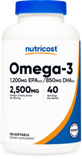 Nutricost Omega 3 Fish Oil 2500mg - 120 Softgels - Wild Caught - 1200mg EPA 850mg DHA - Non-GMO, Gluten Free