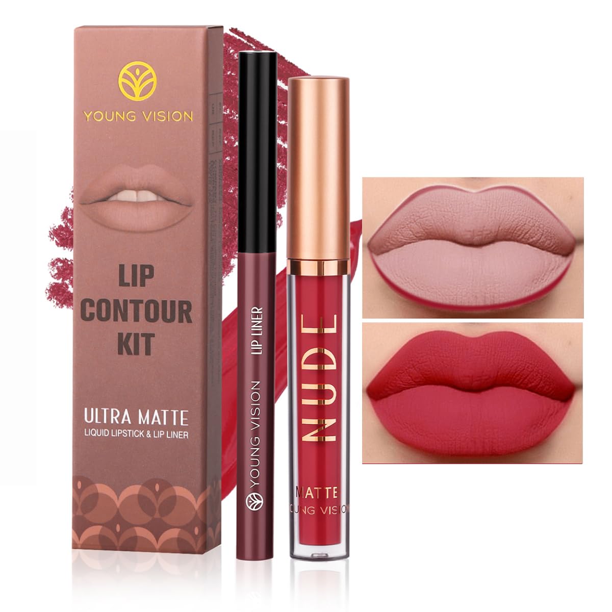 YOUNG VISION Liquid Lipstick & Lip Liner Combo Set - Matte Lip Contour Kit