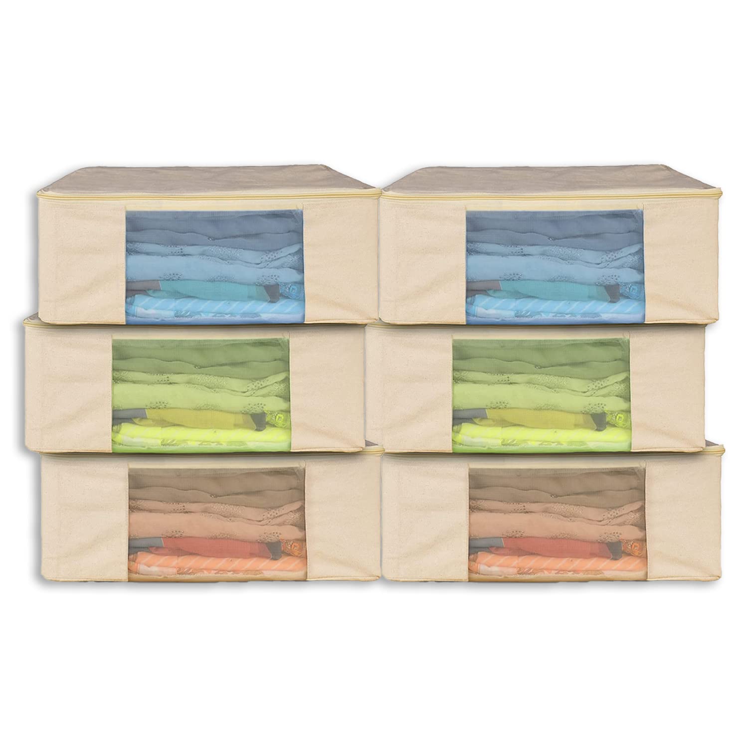 SOLSTICE Cotton Canvas Saree Covers with Zip (Set of 6) – Durable Wardrobe Storage for Women’s Dresses