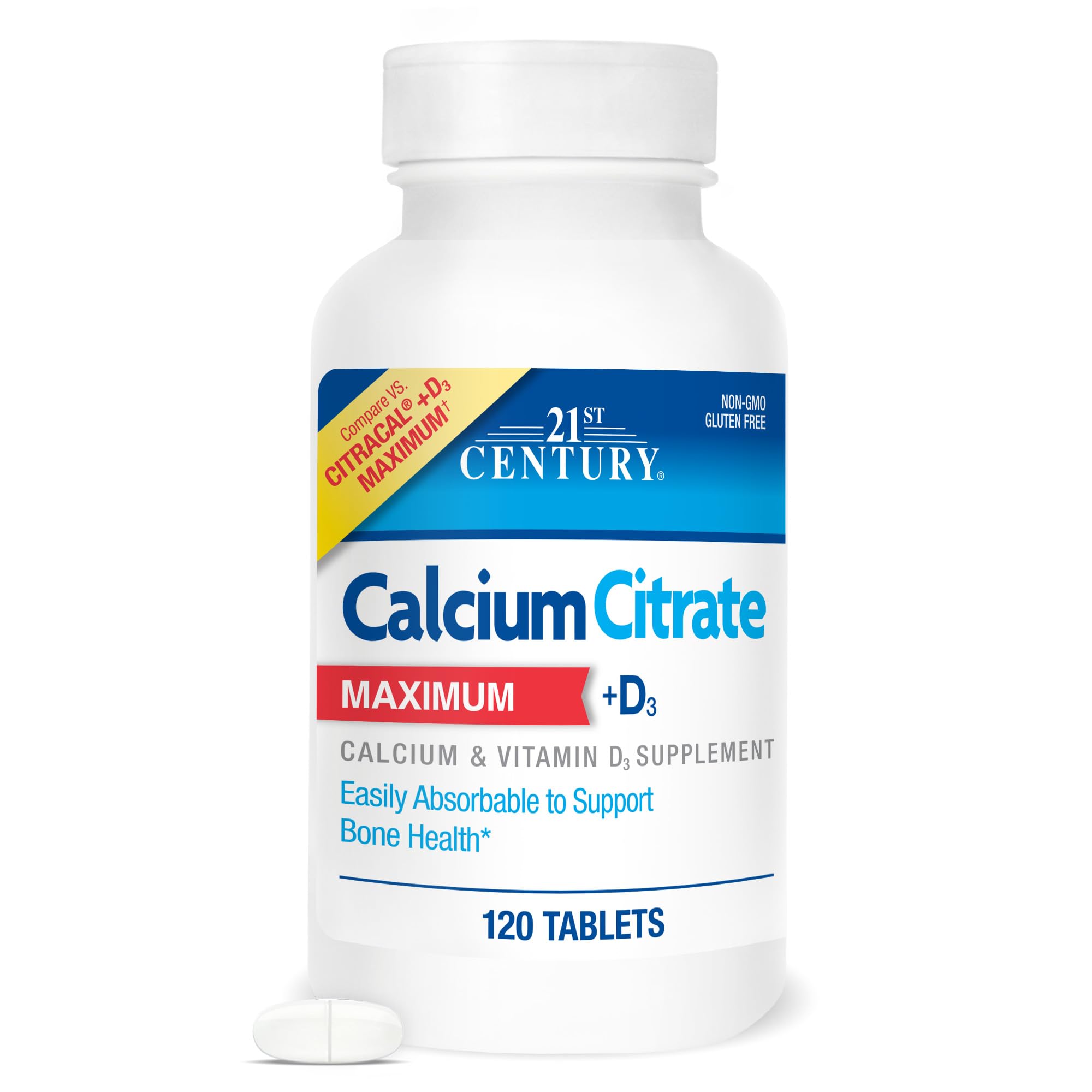 21st Century Calcium Citrate Maximum + D3 - 120 Tablets | Bone Strength