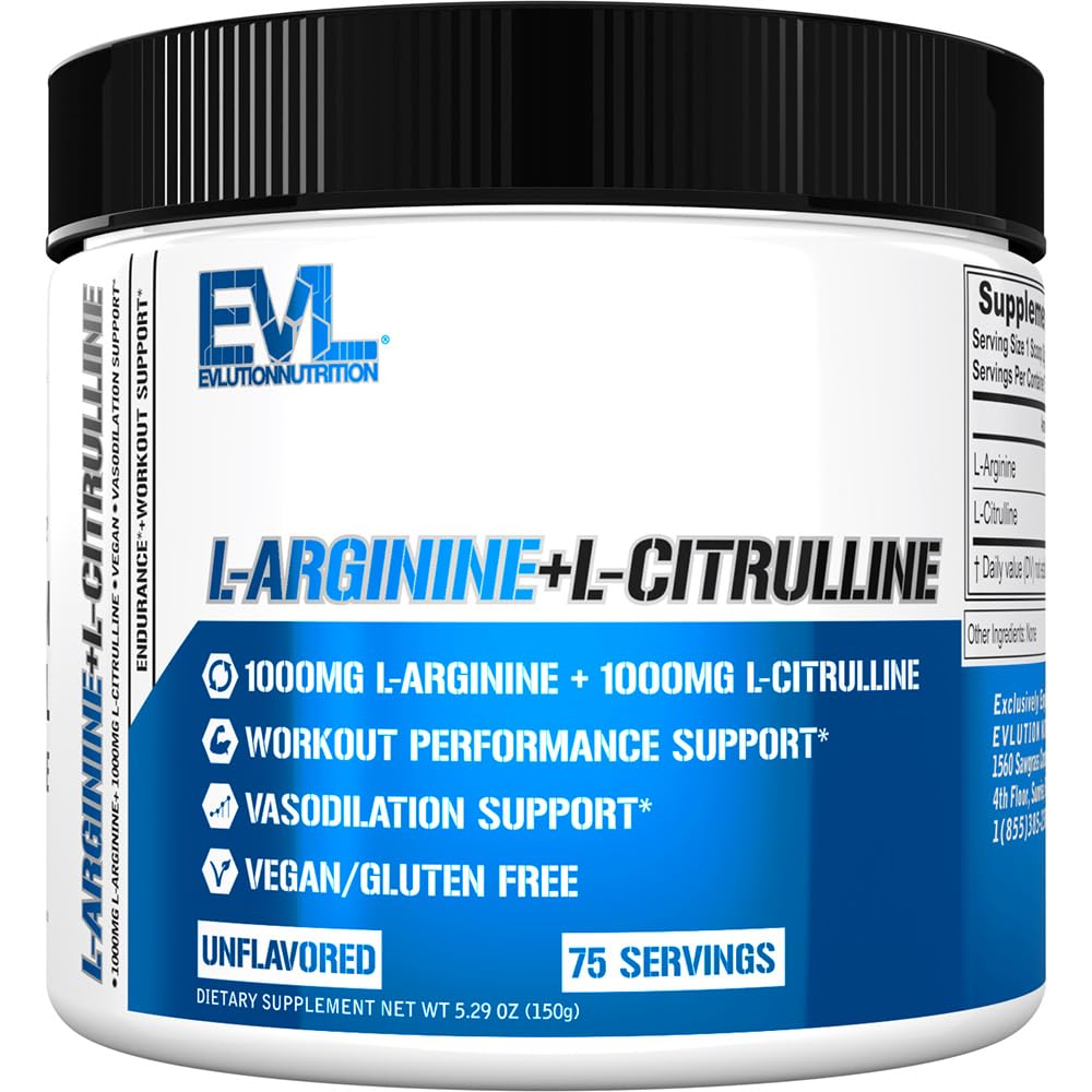 EVLution Nutrition L-Arginine + L-Citrulline Powder | Nitric Oxide & Endurance Support (75 Servings)