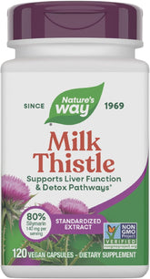 Nature's Way Milk Thistle, Supports Liver Function and Detoxification Pathways*, 175 mg Milk Thistle Seed Extract Standardized to 80% Silymarin per Serving, 120 Capsules (Packaging May Vary)